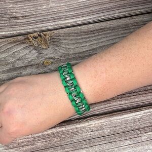 Unisex Green and Silver Paracord Braided Bracelet